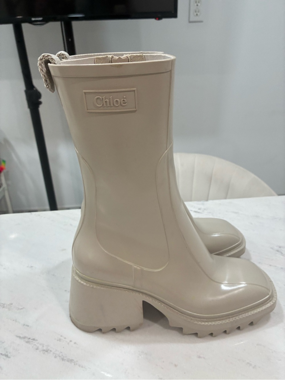 Chloé Cream Platform Lug Heel Rain Boots